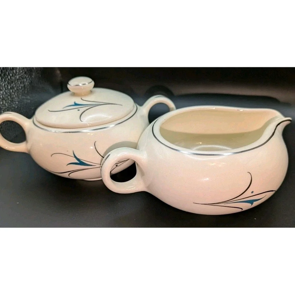 Salem Simplicity Turquoise Mid Century Modern Cream & Sugar Set Ovenproof 61U - Picture 1 of 13